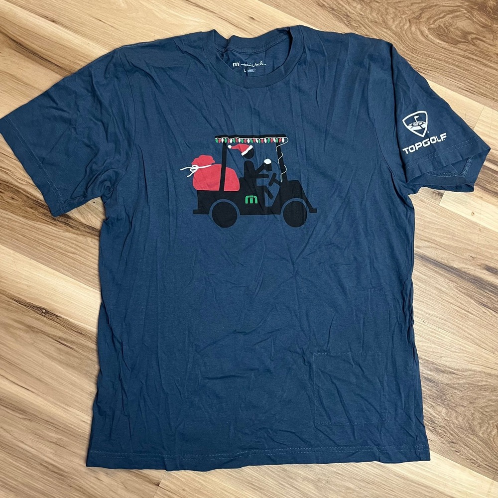 Travis Mathew T-Shirt Mens Large Blue Christmas Golf Cart Topgolf Graphic Tee